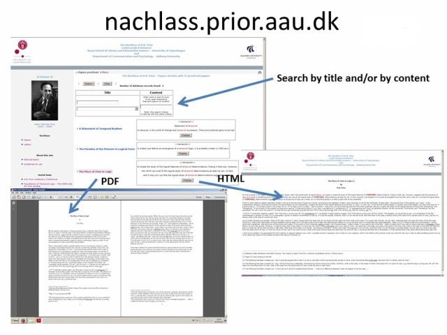 Help screen on how to use the search function in the A.N. Prior Nachlass